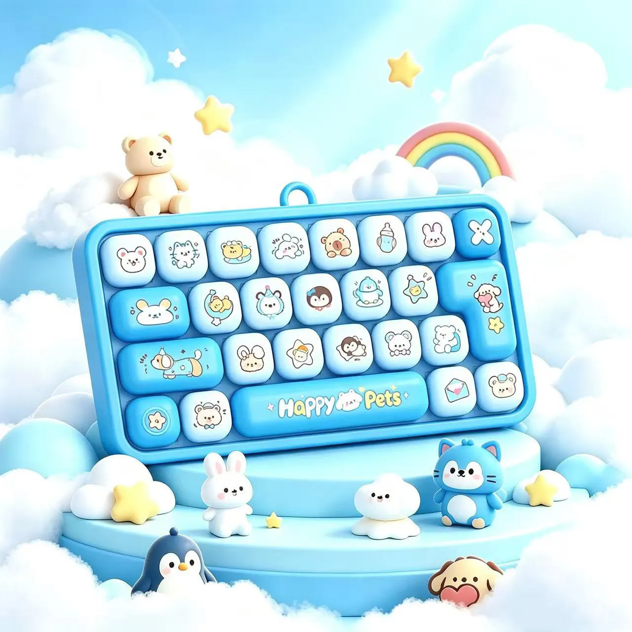 26-Keycap Clicker Stress Relief Keyboard Keychain Decompression Button Cartoon Hand Relaxation Party Gift