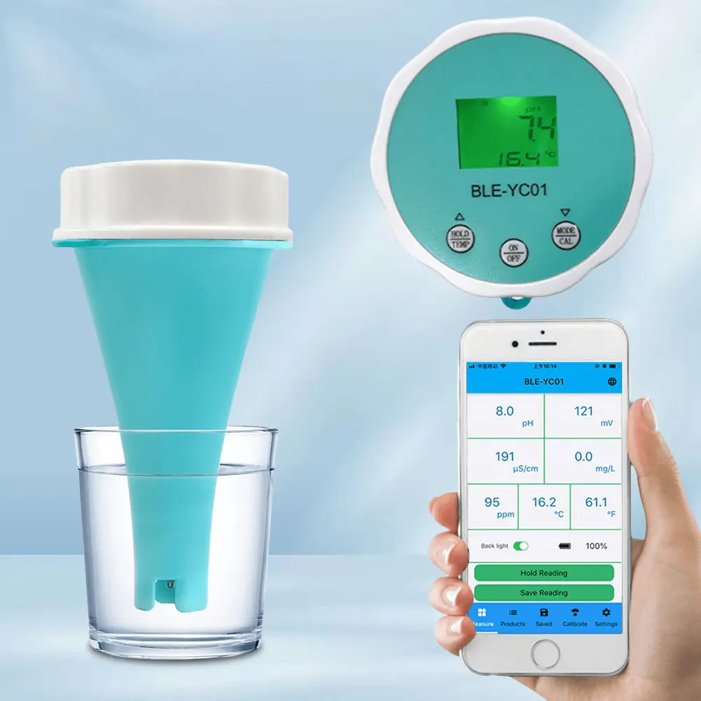 6-in-1 intelligenter schwimmender Schwimmbad-Wasseranalysator PH CL TDS EC ORP TEMP-Tester Digitales Chlor ORP EC TDS Temp PH-Messgerät