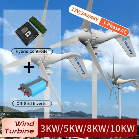 Free Energy 8000W Horizontal 10000W AC Wind Turbine Generator 3/5 Blades 12V 24V 48V 5000W New Energy Windmill Maglev Generator