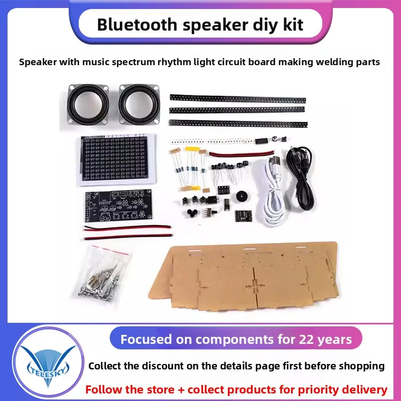 Bluetooth Speaker Electronic DIY Kit  Audio Band Music Spectrum Rhythm Light Circuit Board Making Soldering Practice Board Parts