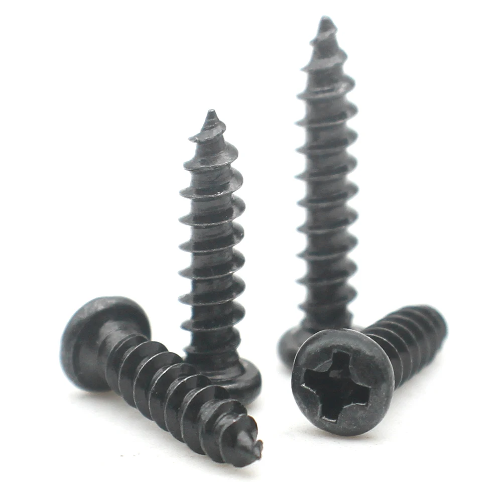 Weiyi M1.7 M2 M2.3 M2.6 M3 M4 M5 M6 SUS304 Edelstahl Schwarz Verzinkte Kreuzschlitz-Flachkopf-Blechschraube – Detail 3