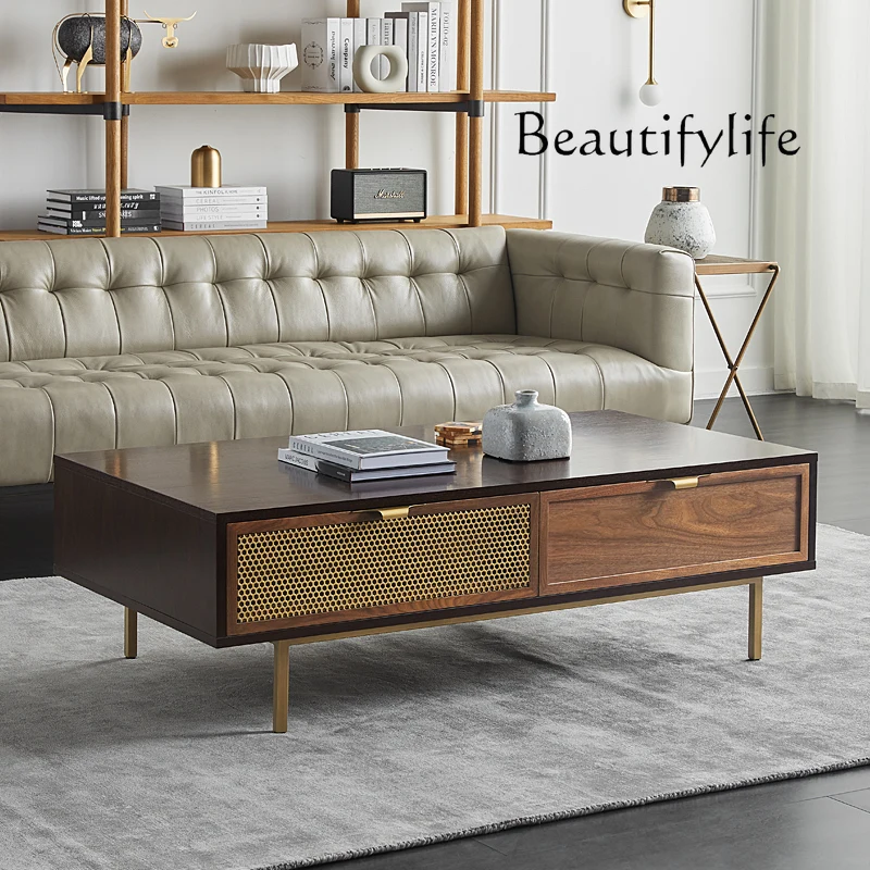 Light Luxury Post-Modern Solid Wood TV Cabinet Coffee Table Living Room Nordic Retro Walnut TV Stand