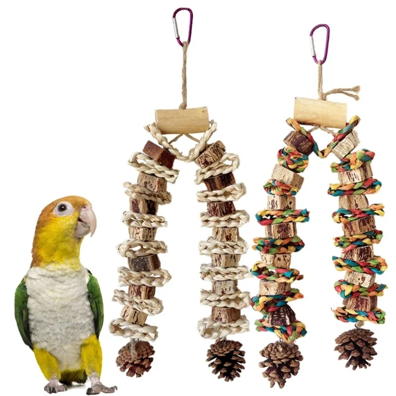 Birdcage HangingToy NaturalPinecone Block Parrot Chewing Toy Climbing Swing Toy for Lovebirds Cockatoos