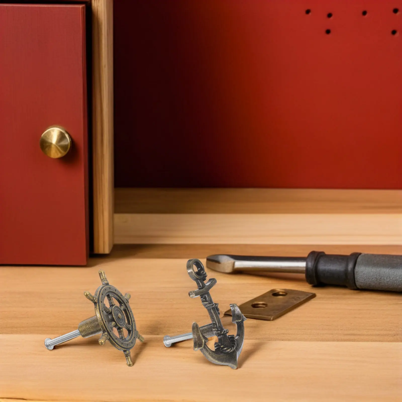 8Pcs Drawer Pull Handles Decorative For For Kitchen Cabinets Decor Bronze Nautical Anchor Rudder Vintage