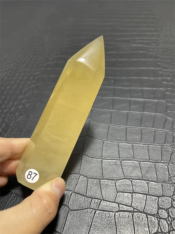 Natural Crystal Point Yellow Calcite Wand Point Iceland Spar Healing Stones Tower Fengshui Crystal for Home Decoration