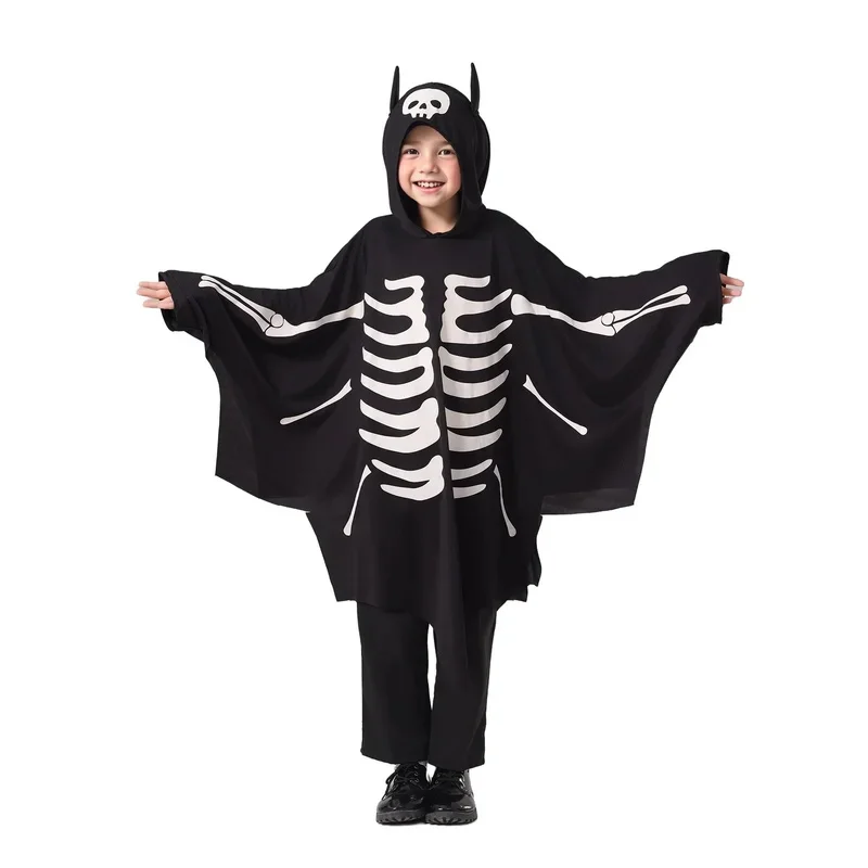 New Ghostly Bat Costume Cosplay Fluorescent Jumpsuit Cloak Halloween Costume for Kids#1#W.