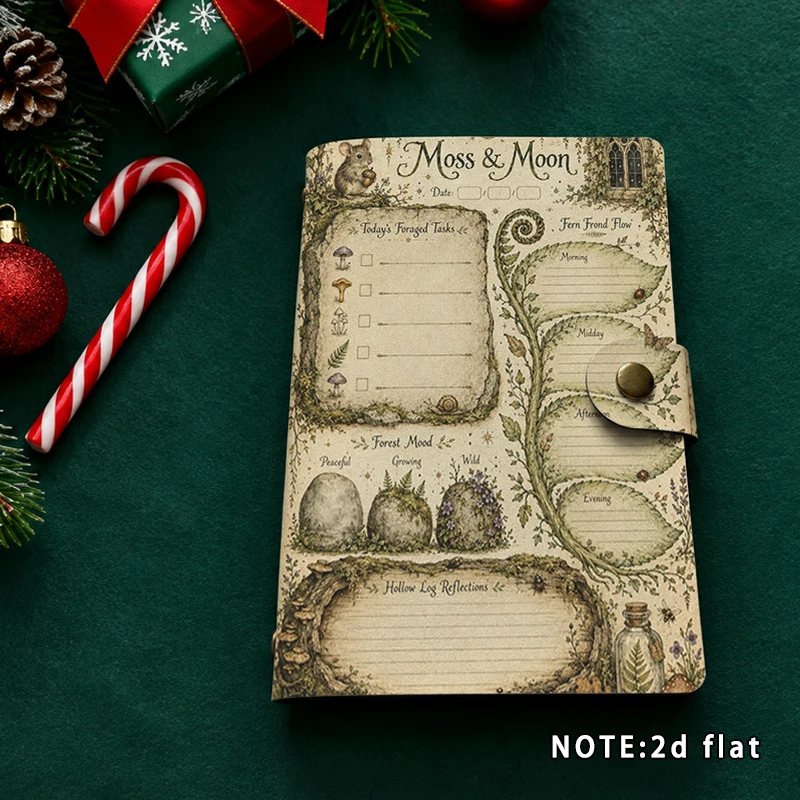 Vintage Moss & Moon Forest Mouse Journal Notebook Retro Botanical Mushroom Fern Print Diary Notepad Scrapbook Christmas Statione