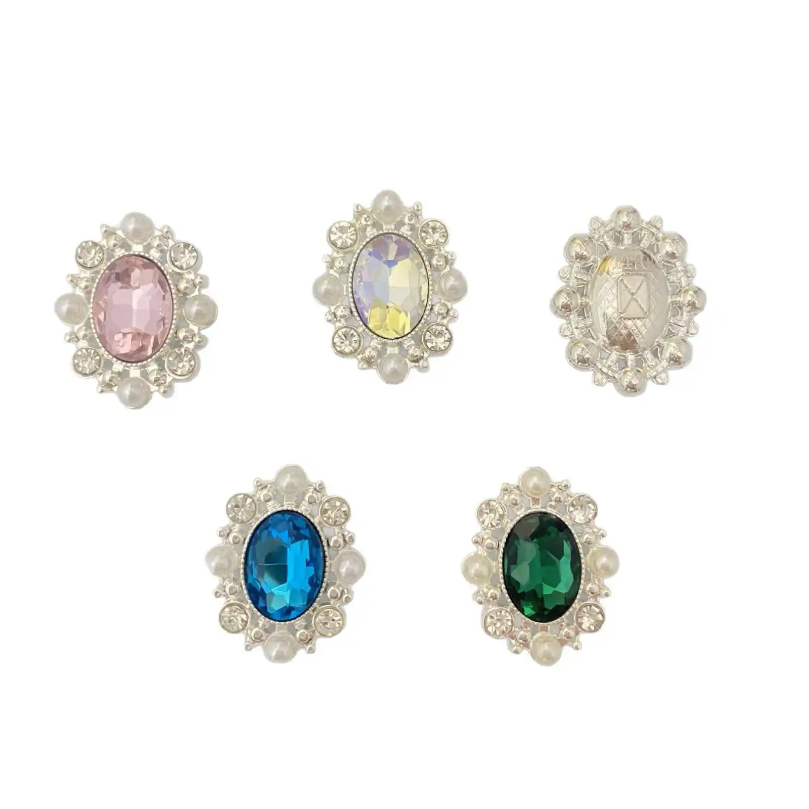 5pcs OFXSHIP Pearl Glass Embedded Rhinestone 3D Oval Flower Plate DIY Butterfly Knot Shoe Accessories Unique Jewelry Parts