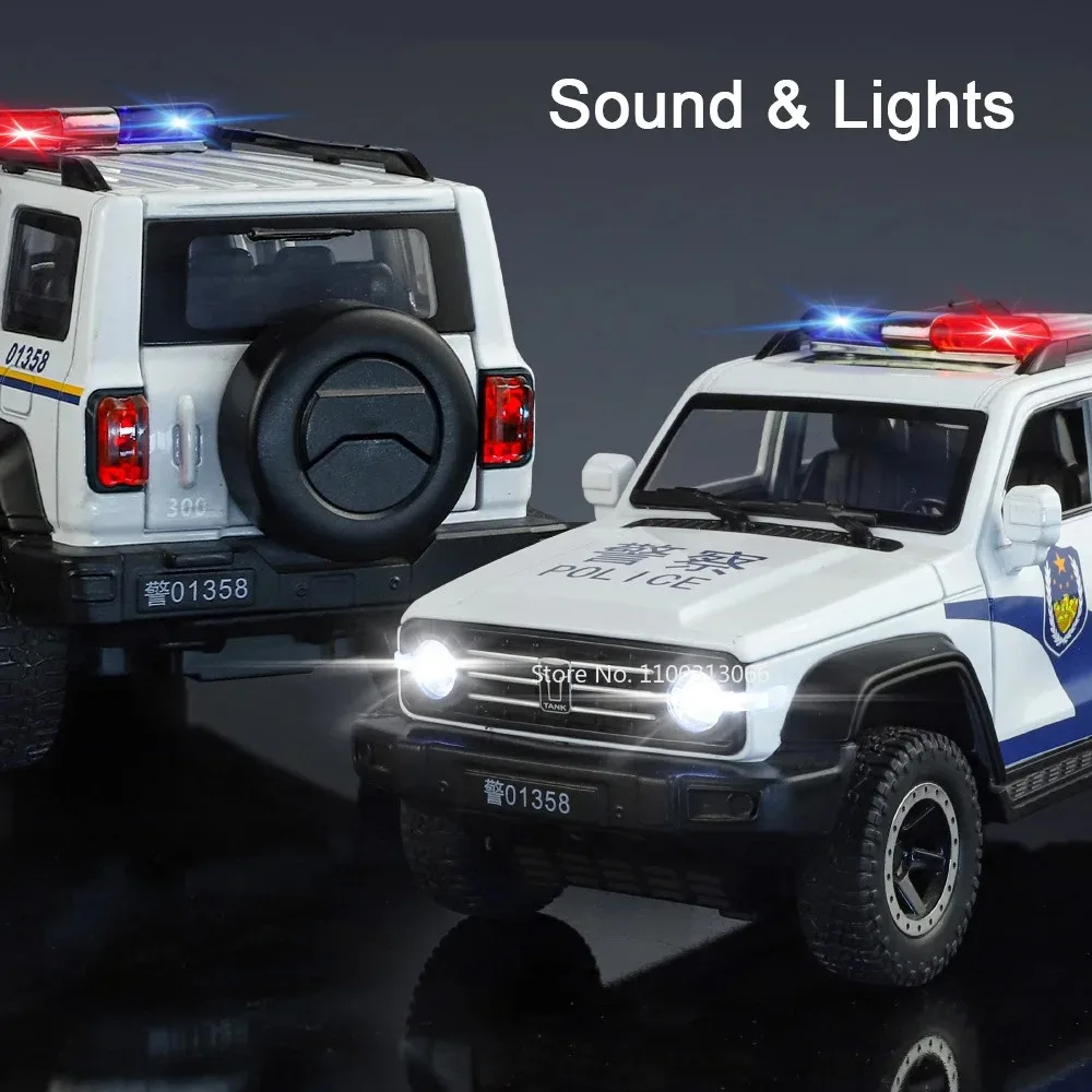 1:24 Alloy Tank 300 Model Diecast Toys Police Cars Light Sound Pull Back Miniature Vehicle 6 Doors Opened Car Toddler Kids Gifts