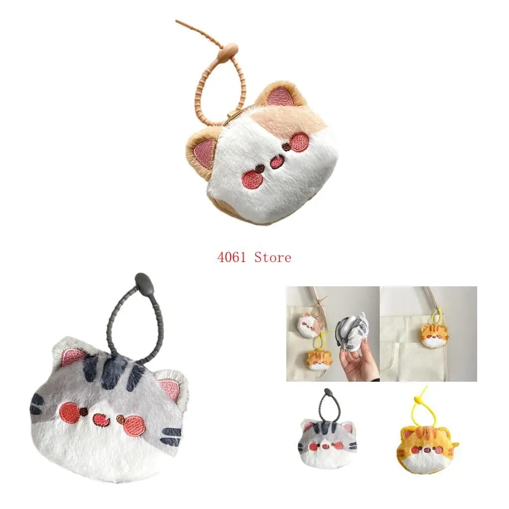 

Cartoon Cats Storage Bag Lovely Coin Purse with Keychain Headphone Case Plush Wallets Change Purse Animal Wallet