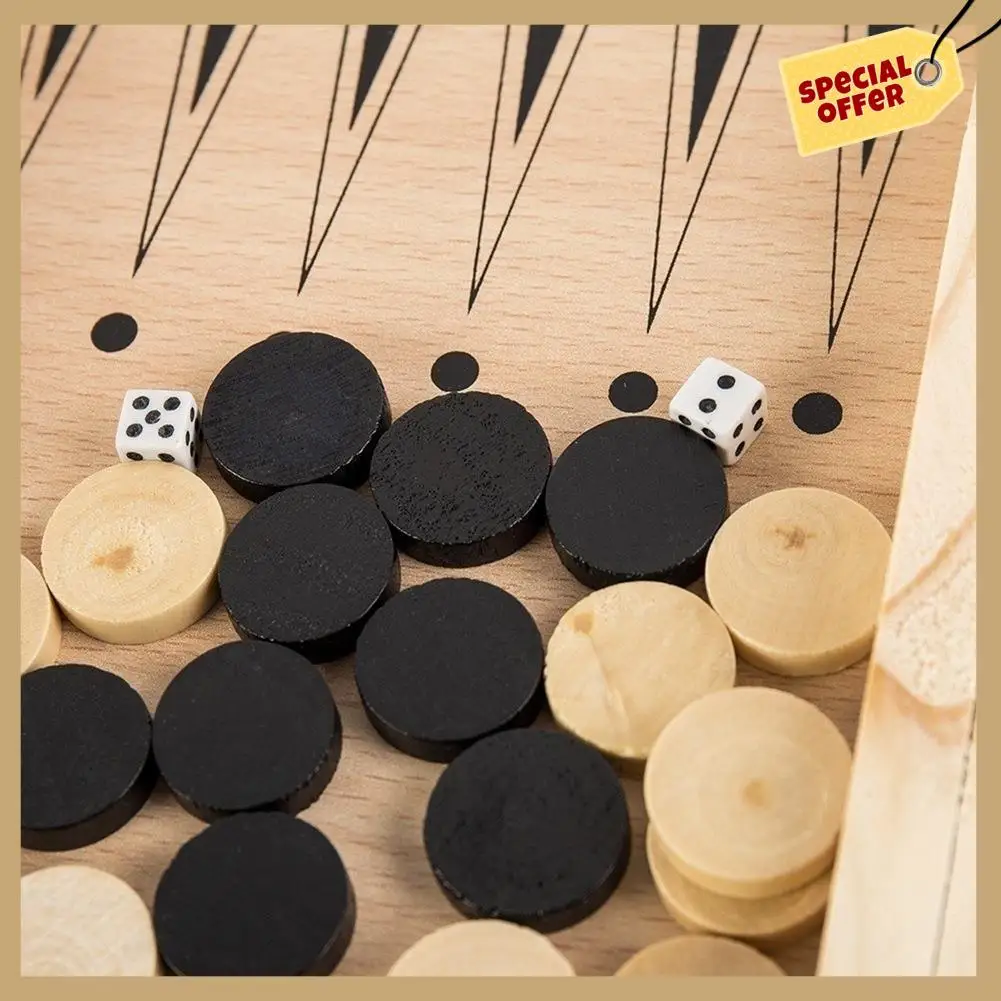 Stable Performance-Wooden Foldable 3 In 1 Chess Backgammon Wooden Board Folding Board Game