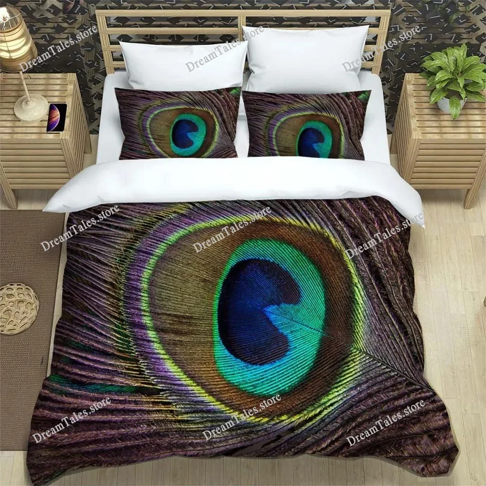 Peacock Feathers Are Magnificent and Atmospheric Printed Polyester Soft and Comfortable Customizable Comforter Bedding Sets