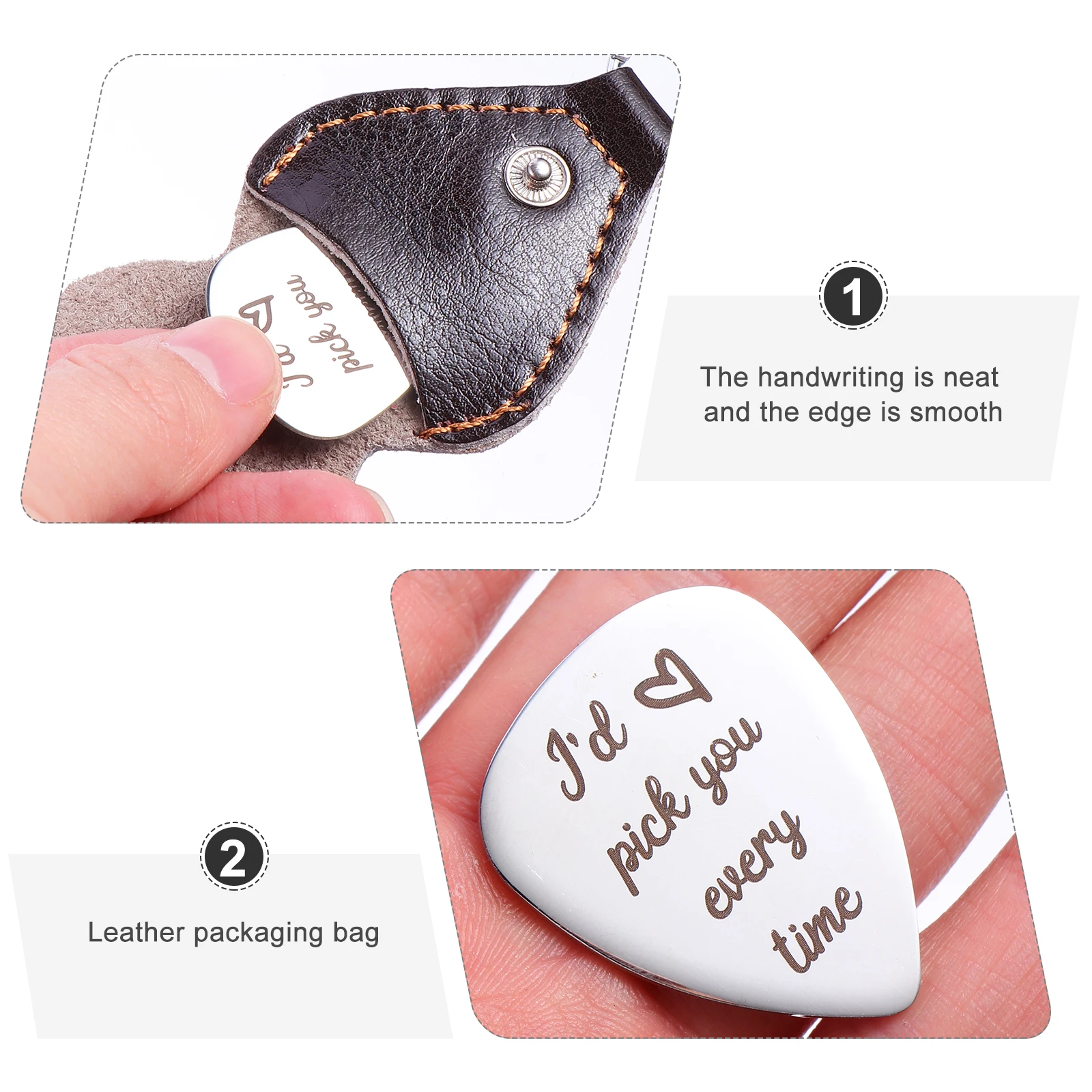 

Acoustic Guitar Pick Keychain Couple Gift Thumb Metal Silver Valentine's Day Lovers The
