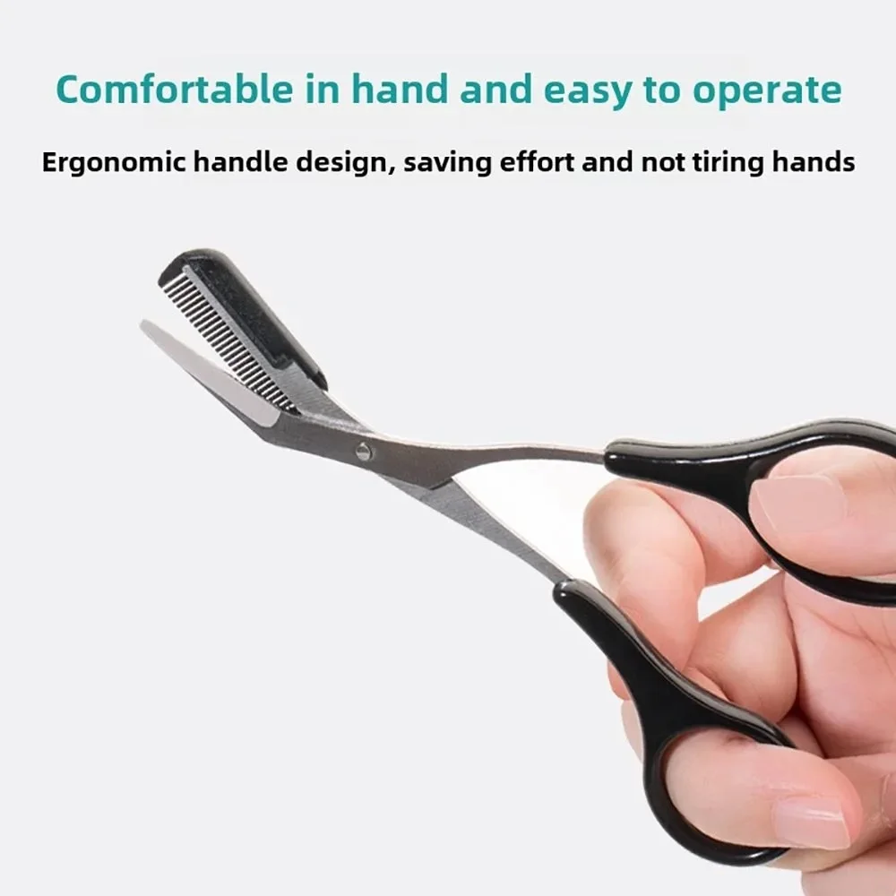 مقص تشذيب الحواجب من الفولاذ المقاوم للصدأ مع مشط مدمج أداة تهذيب دقيقة لإنشاء حواجب مثالية وردي/أبيض/أسود