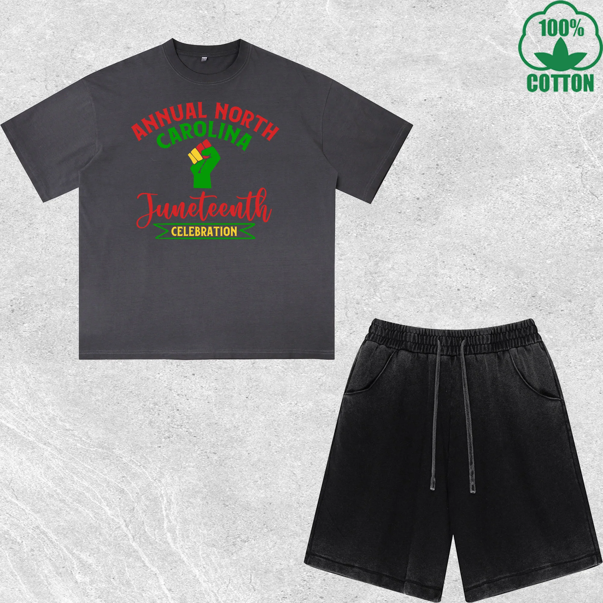 

Annual North Carolina Printed Dirty Wash T-Shirt Shorts Set Combo Loose Trendy Fashionable 100%Cotton Short Value Pack