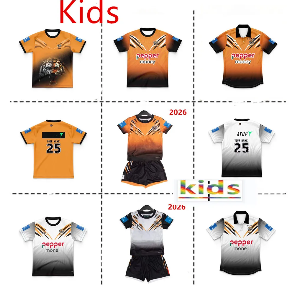 2026 Wests Tigers Kids Kit Home / Away Rugby Jersey Size: 16-26 （Print Custom Name Number）