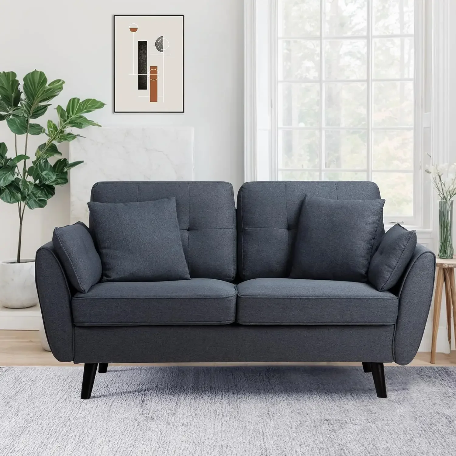 Sofá moderno Loveseat sofá, meados do século sofás para sala de estar, estofados 2 assentos de amor com travesseiro, 63"