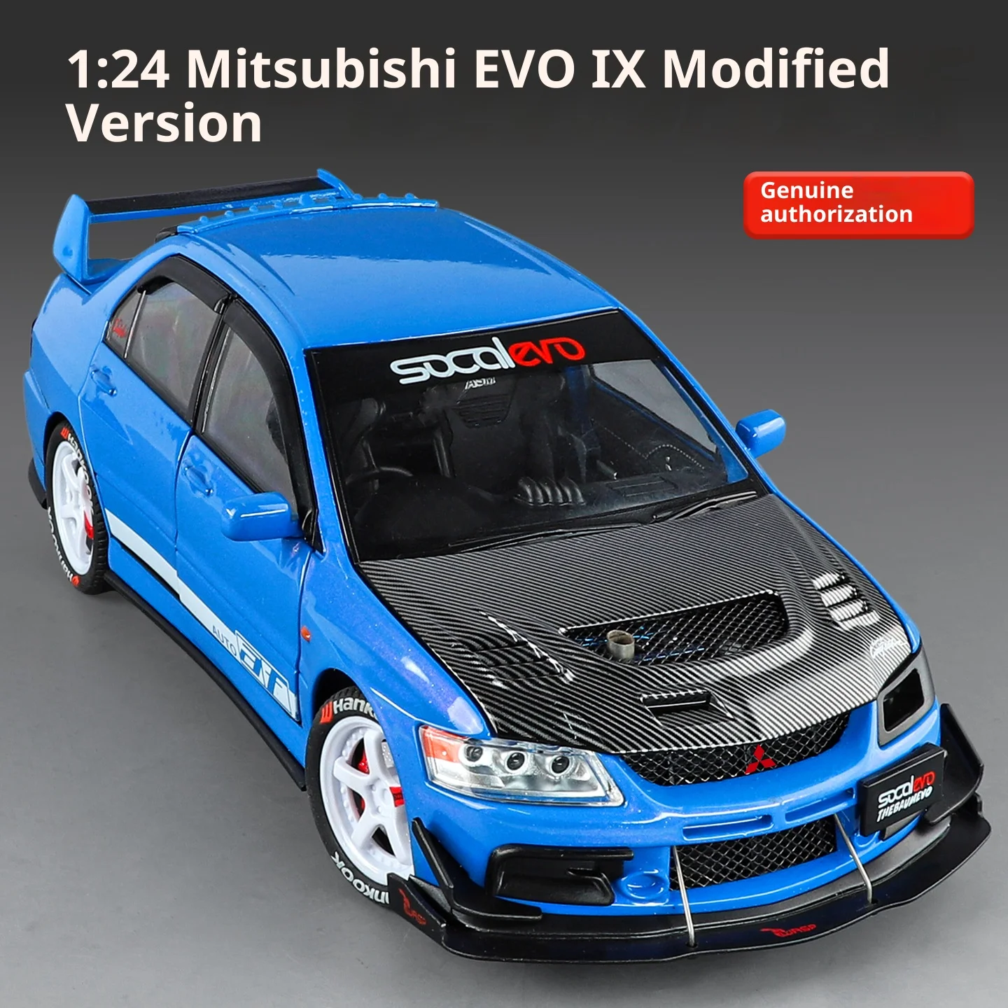 Model samochodu Mitsubishi EVO9 ze stopu metalu w skali 1/24, symulacja dźwięku i światła, amortyzacja kół, zabawka dla chłopca, prezent urodzinowy dla dzieci.