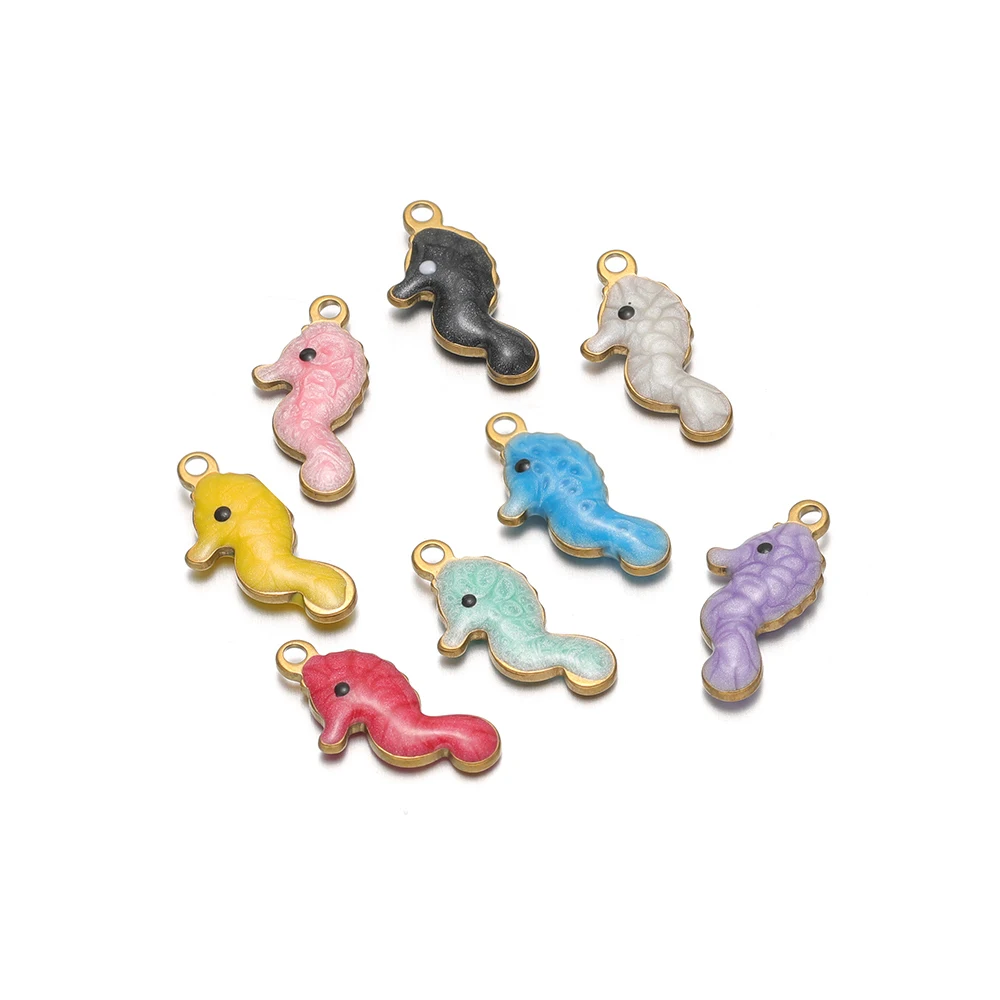 20 قطعة/الوحدة الفولاذ المقاوم للصدأ فرس البحر المعلقات على الوجهين المينا سحر DIY بها بنفسك لطيف مجوهرات أساور القلائد لوازم الحرف #6