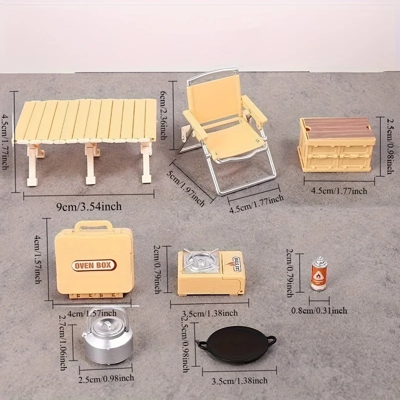 1세트 인형집 미니어처 캠핑 피크닉 테이블 접이식 의자 가스 스토브 모델 야외 미니 시뮬레이션 장비 장식 액세서리