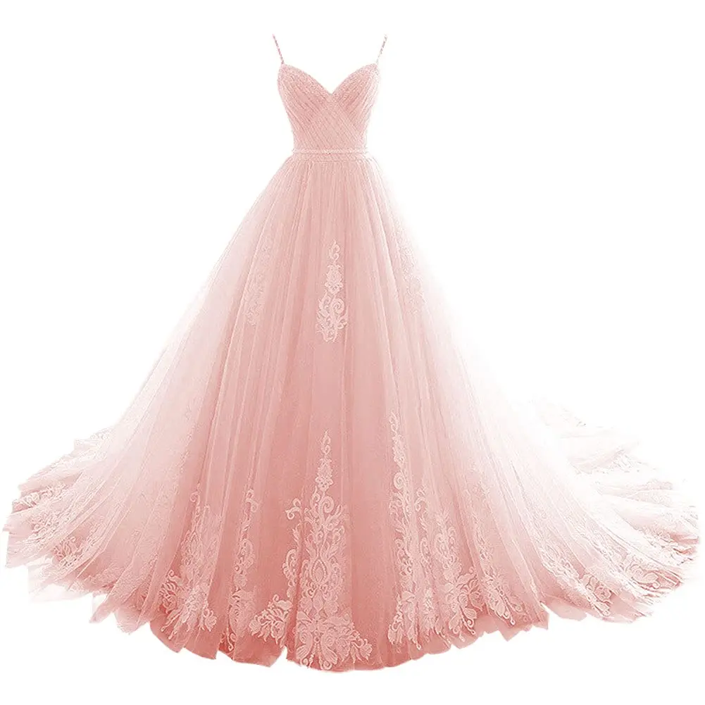 BM Long V Neck Quinceanera Dresses Tulle Formal Evening Gowns Appliques Pleat Princess Prom Party Sweet 16 Vestido 15 Anos