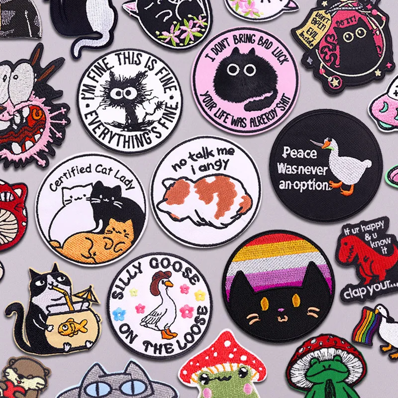 Parche de gato y Animal de dibujos animados, parches bordados DIY, parches para planchar para ropa, parches termoadhesivos para coser ropa