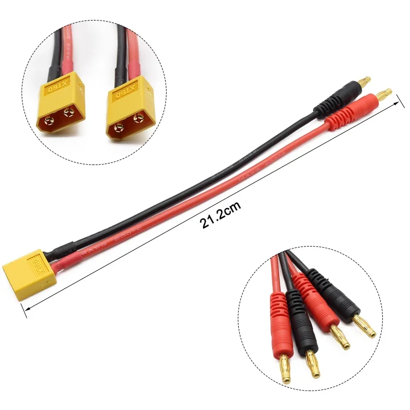 RC XT60XT90 EC3 EC5 To 4.0 Banana Plug Charge Lead 200mm 14AWG Lipo Battery Balance Charge Cable XT90 for Helicopter