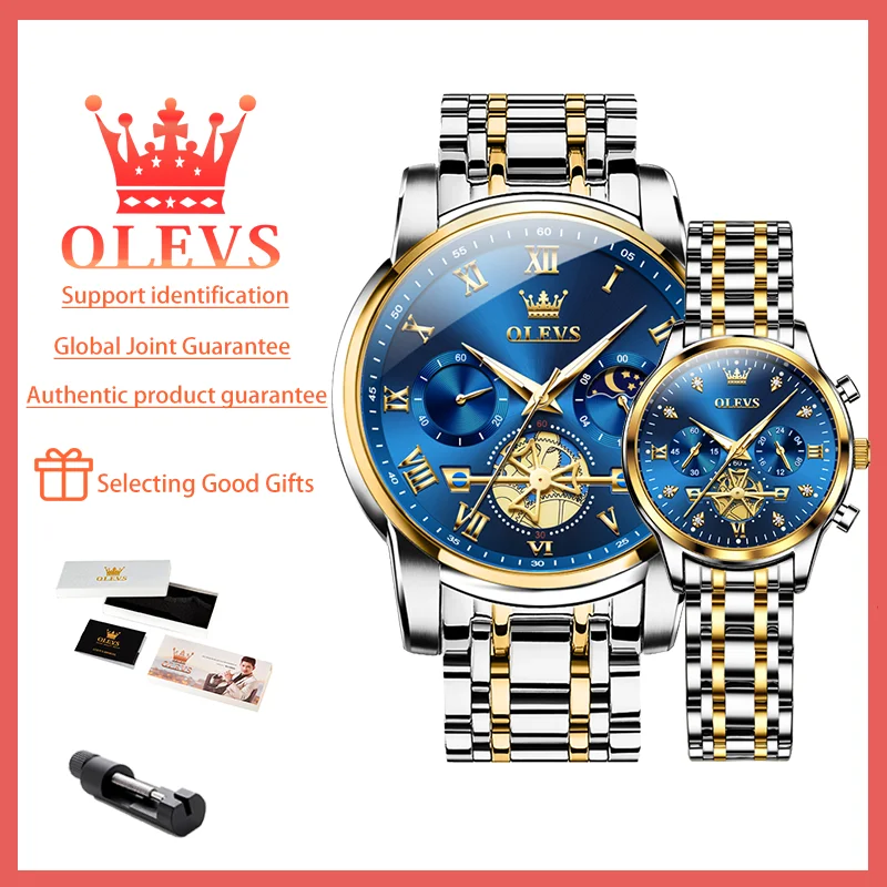 OLEVS-reloj de cuarzo multifuncional para hombre y mujer, cronógrafo de marca de lujo, resistente al agua, romántico, Original