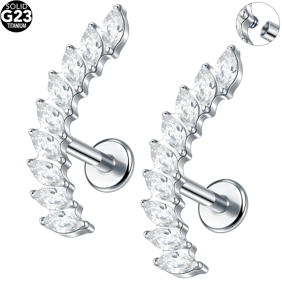 1/5PCS Titanium Marquise Ear Tragus Earring Stud Internally Threaded Zircon Lip Rings Cartilage Helix Piercing Jewelry for Women