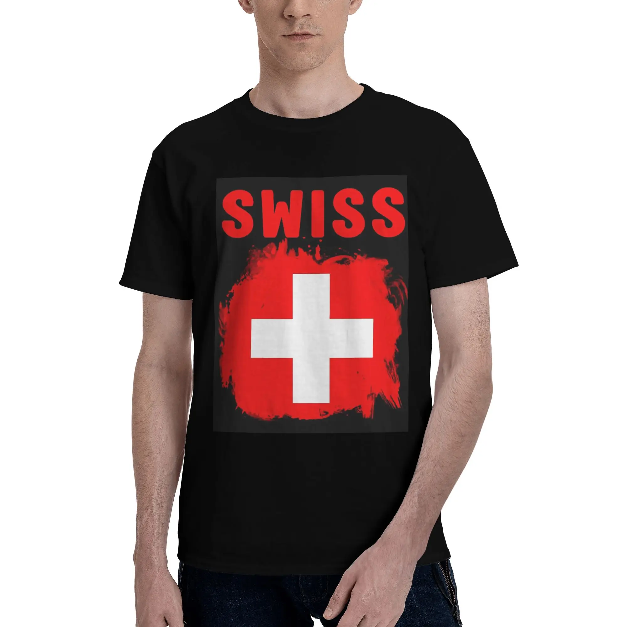 

Swiss Switzerland Flag 100% Cotton T-Shirt Men's Fashion T Shirts Men Round Neck Short Sleeve S-6XL