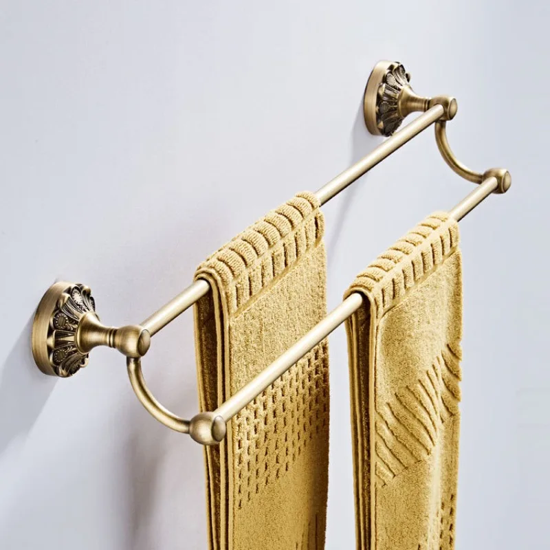 Towel Bar 61cm Length Embossed Round Chassis Antique Craftsmanship Bronze Embossed Brushed New Double Towel Bar