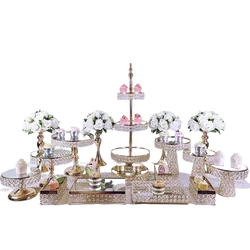 6Pcs-18Pcs/Lot Electroplate Metal Crystal Cake Stand Set Display Wedding Birthday Party Dessert Cupcake Plate Rack