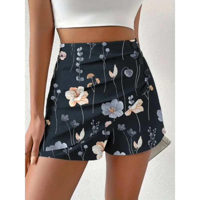 Amazon Casual Solid Color Button Loose Casual Shorts, Fashionable and Individual Women's Pants Comfort Pure Color Button