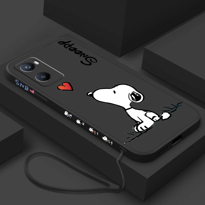 Big Head S-snoopy Cartoon For OPPO A98 A96 A94 A93 A77S A76 A74 A73 A72 A57E S A56S Liquid Left Rope Silicone Phone Case