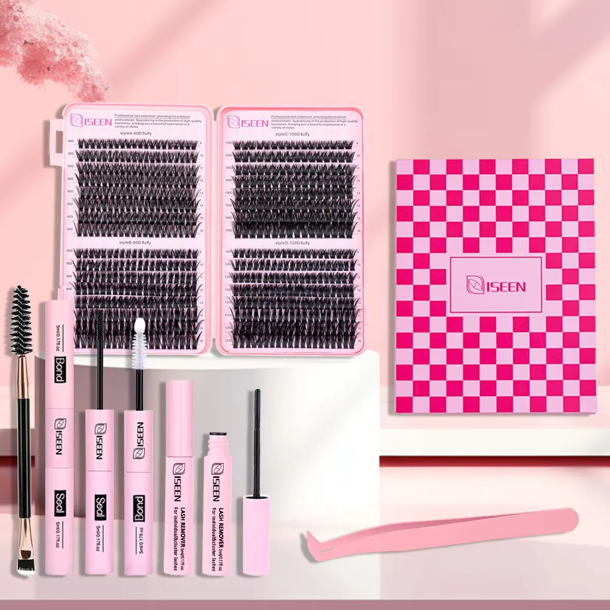Kit de Cils en Grappes à Fixation Forte pour Extension de Cils DIY, Cils Effilés avec Colle et Scellant pour Cils, Pince à Cils, Maquillage