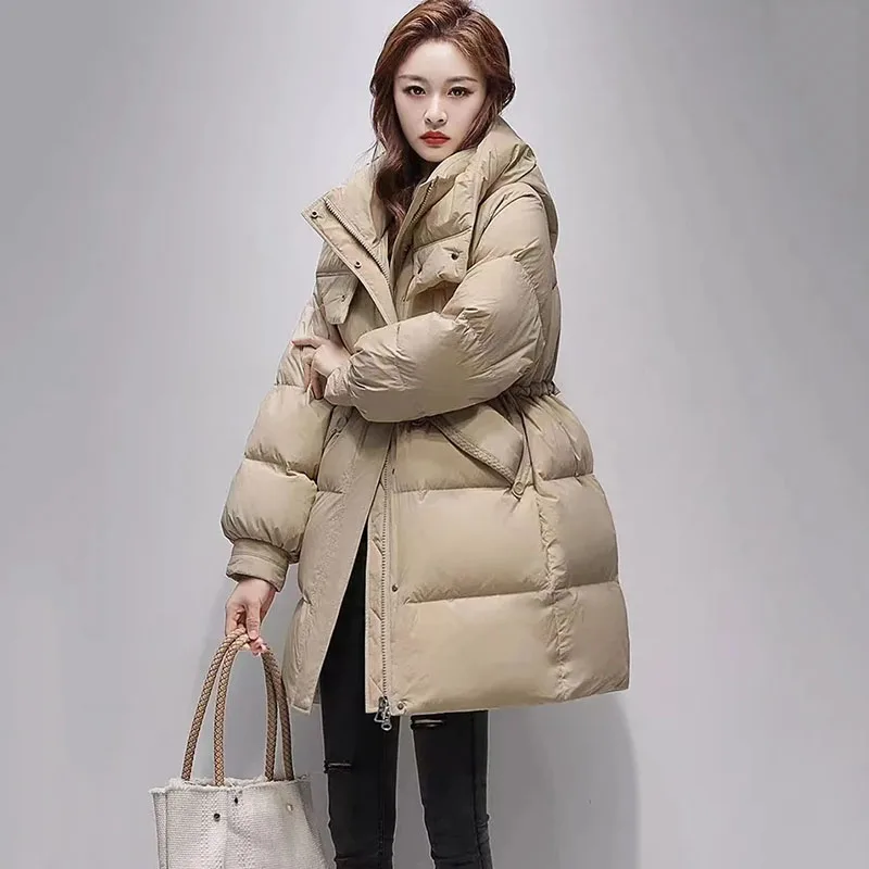 

New Women's Korean Down Jacket Winter Warm Coat Removable Hooded Parker Overcoat Fashion Female Cold 90% White Duck Down Coats