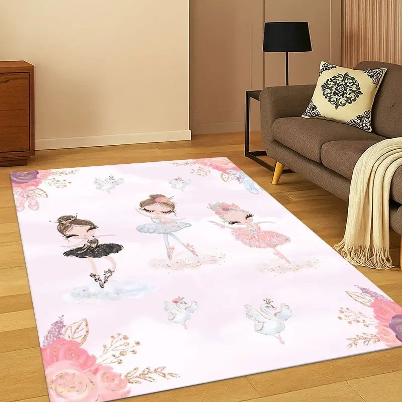 Cartoon Ballet Cute Girl Ballerina Carpet Rug for Bedroom Living Room Sofa Playroom Doormat Home Decor,Kid Area Rug Non-slip