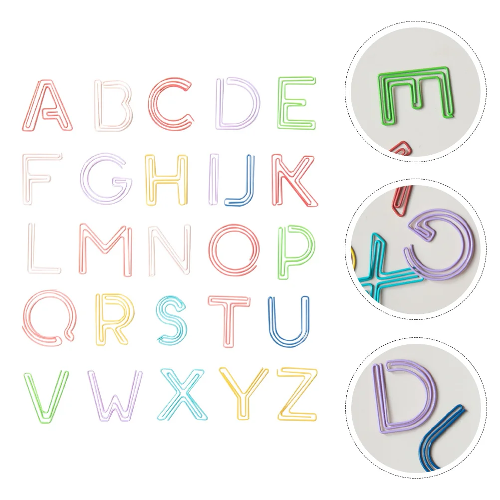 

52pcs Letter Shaped Bookmarks Clamps Iron Page Markers For Notes Photos Memos Files Business Cards Office Supply Mixed Color