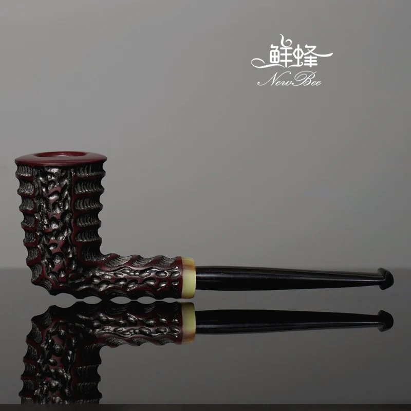 

MUXIANG briar tobacco pipe straight handle long tobacco pipe, chimney design hand-carved flower wood pipe Father's Day gift