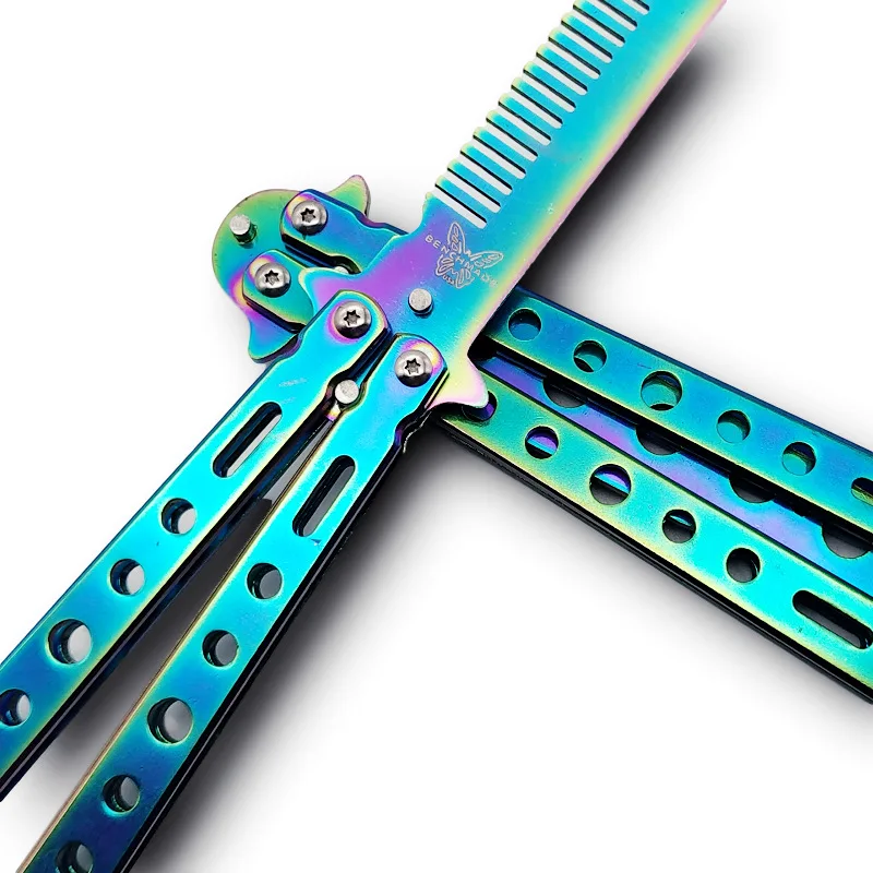 Butterfly Knife Comb Beard & Moustache Brushes Hairdressing Styling Tool Foldable Comb Stainless Steel Practice Training