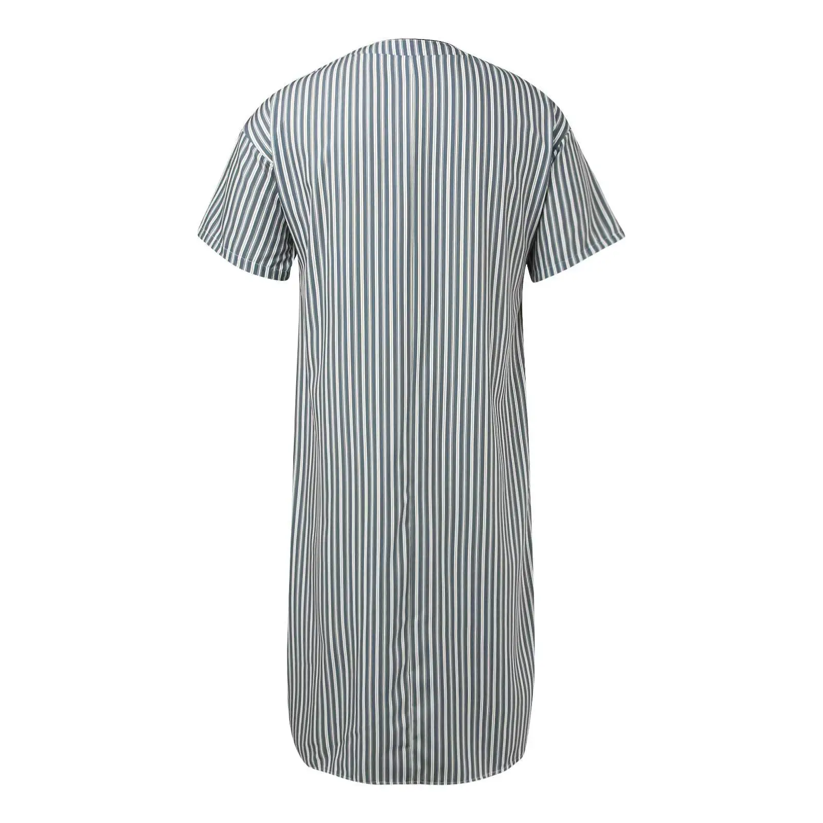 New Men's Short-sleeved Thin Long Nightgown, Striped V-neck Button Loungewear Loose Men's Nightgown - view 3