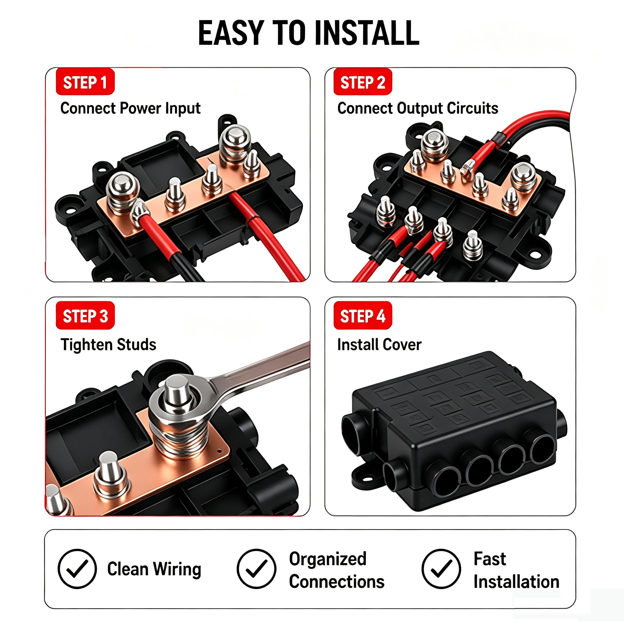 5 Ways Fuse Box with Bus Bar HEAVY DUTY Power Distribution Fuse Box Block Mega & Midi Fuses Holder for Automotive Marine M5 M8