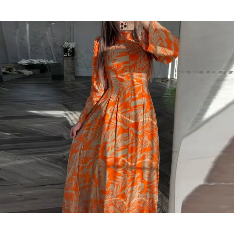 

High-grade Long-sleeved High-waist Slim Big Swing Dress