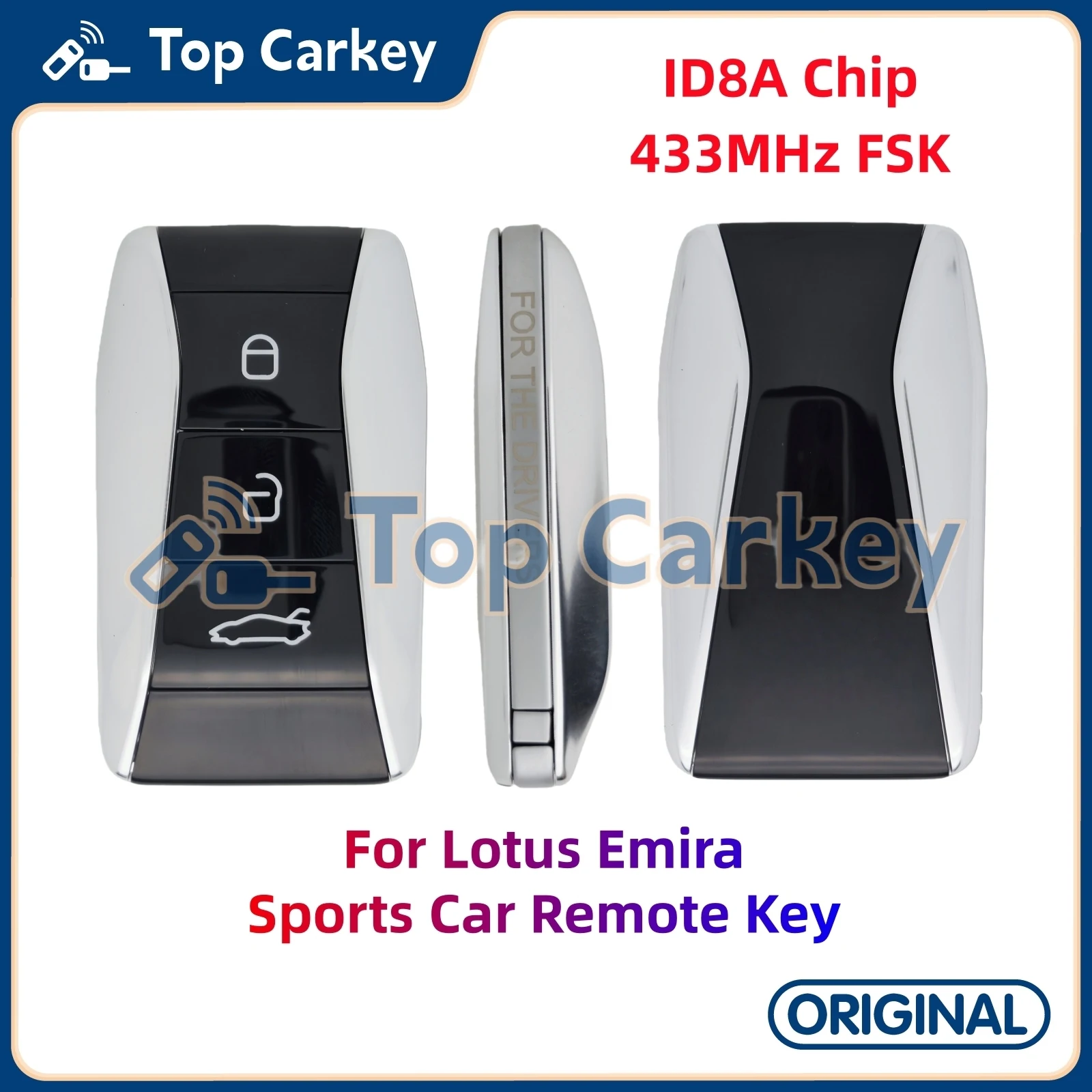 TopCarkey Original Key Shell and Smart Remote Control ID8A Chip 433MHz for Lotus Emira Sports Car Remote Key