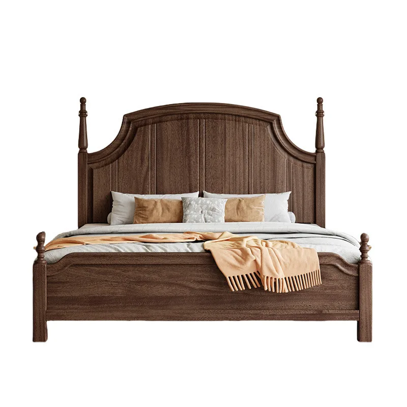 

American solid wood bed modern simple master bedroom 1.8 meters large 1.5 small apartment walnut light luxury bedroom furniture