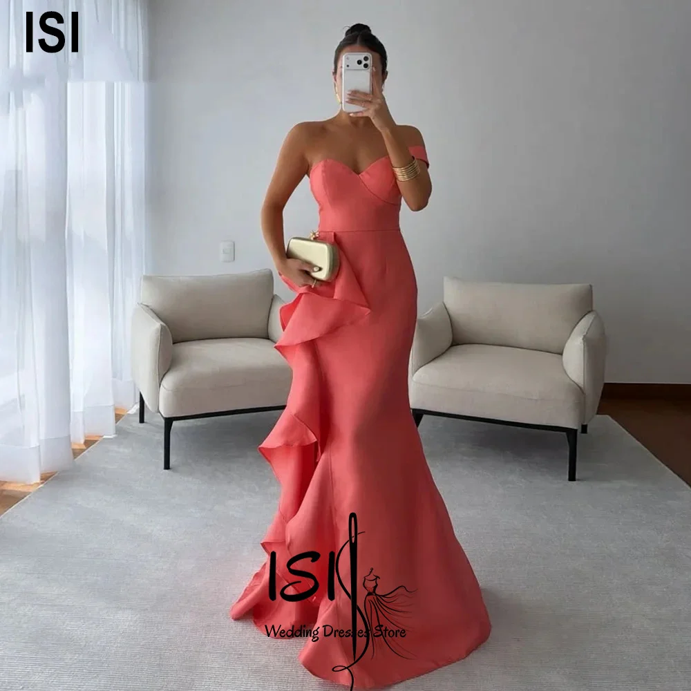 Vestidos de Graduación Rosados Personalizados ISI, Vestidos de Noche para Mujer con Volantes y Corte Sirena, Vestidos de Fiesta Formales ﻿