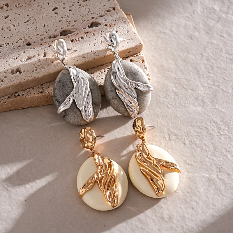 Vintage Oil Painting Resin Dangle Earrings Gold Foil Swirl Round Drop Earrings Retro Earrings Elegant Daily Jewelry for Women