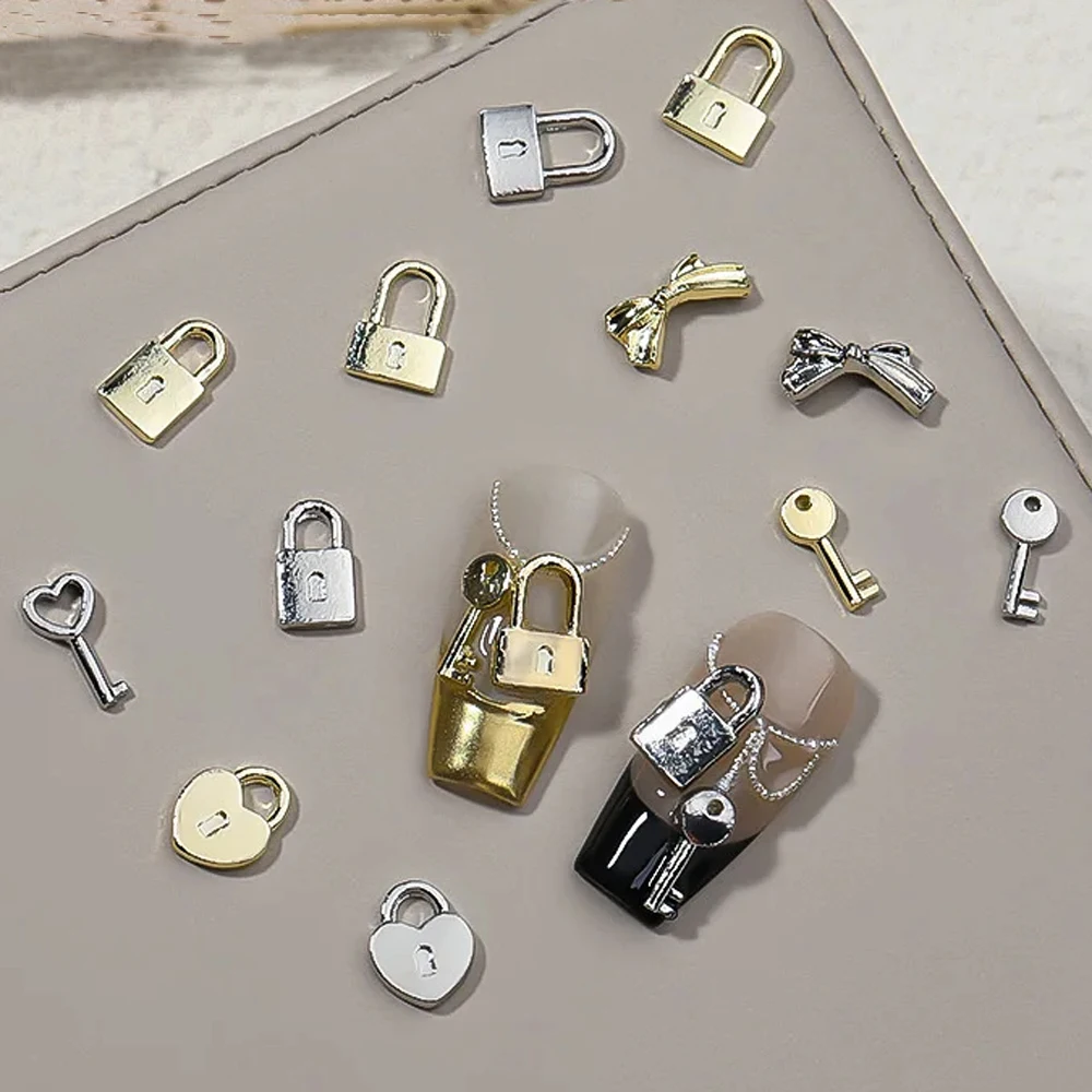 

20pcs Alloy Key Lock Shape Nail Art Charm 3D Gold/Silver Iron Sheets Love Key Lock Nail Decor Parts DIY Luxury Nail Parts