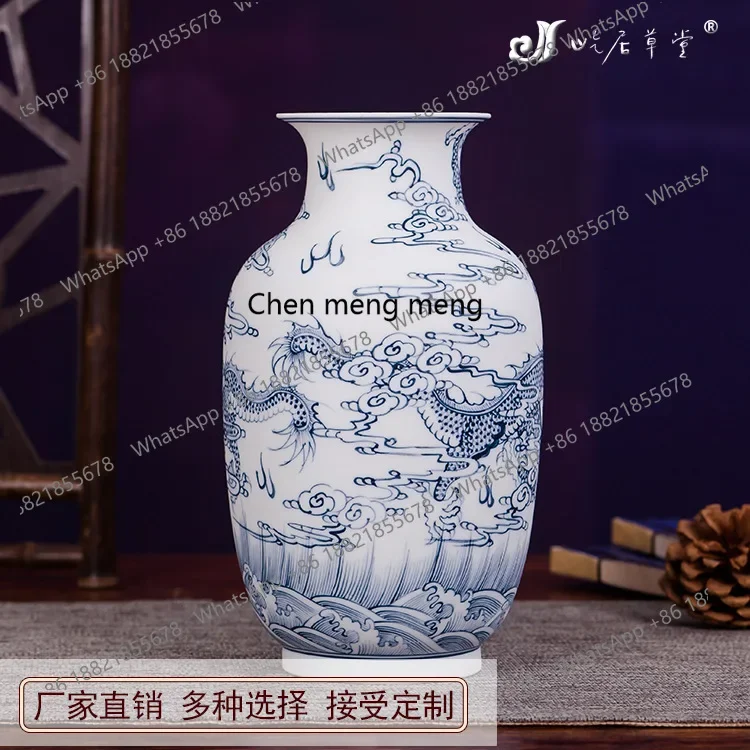 M45 Hand painted blue and white dragon pattern winter melon vase Jingdezhen ceramic small vase blue and white porcelain