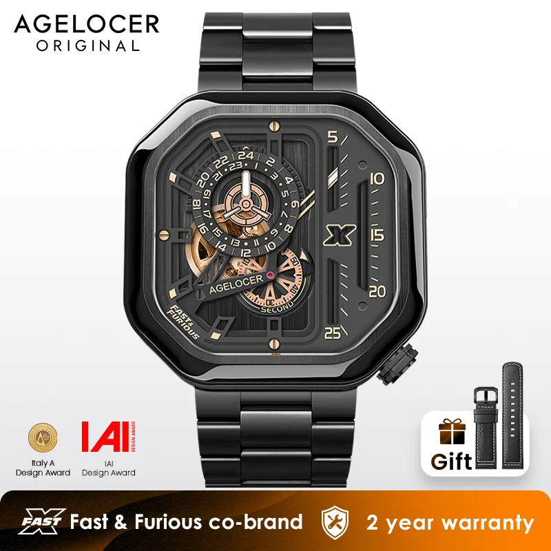 Fast and Furious Official Co-branded AGELOCER Original Racing Watch Steel Strap Men Mechanical Watches Birthday Gift for Men